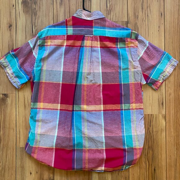 Gitman Vintage Pink Big Madras Check Short Sleeve Button Down, Sz XL - Picture 6 of 9